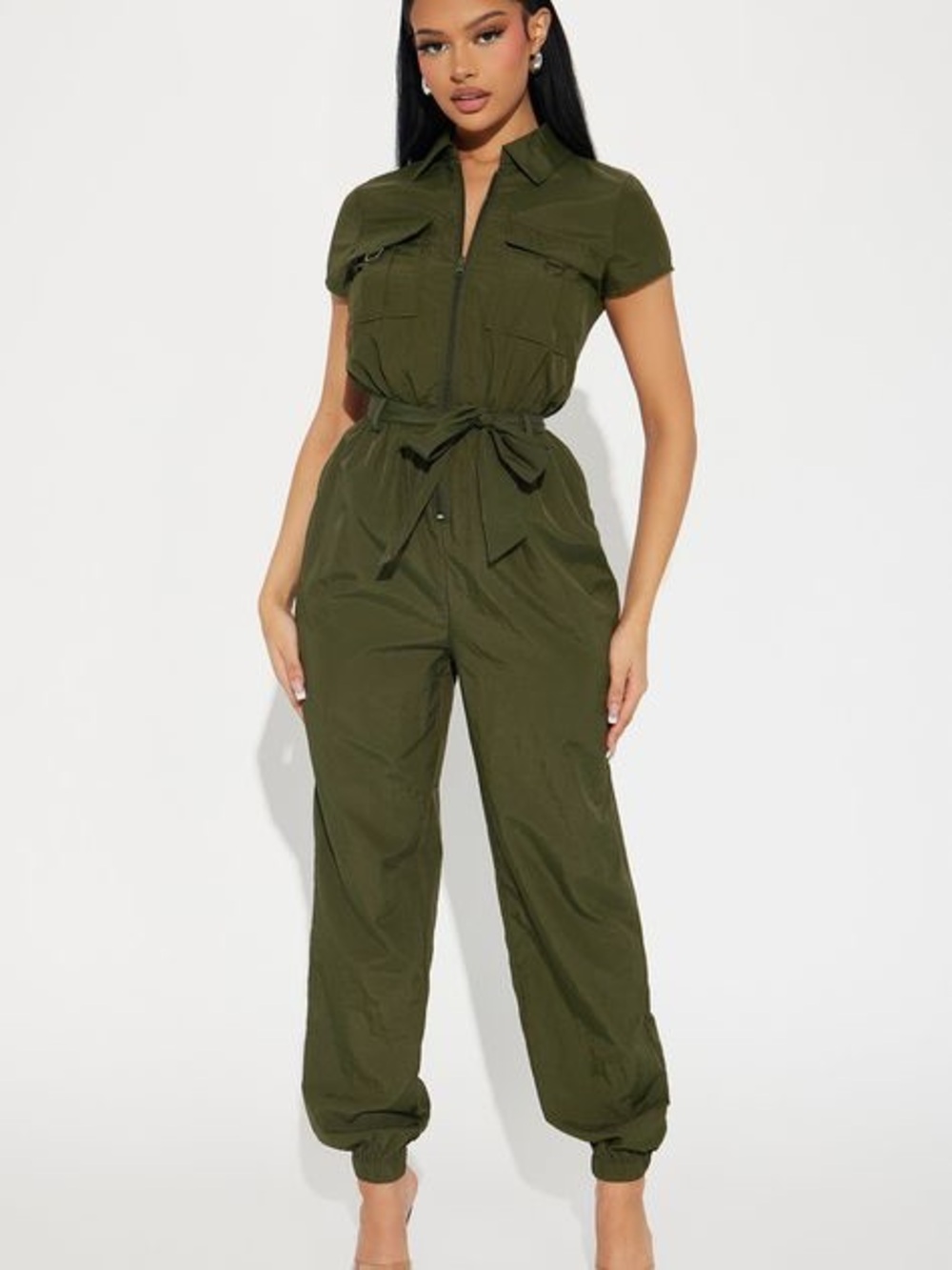 ASOS Olive Green Utility Tie-Waist Jumpsuit